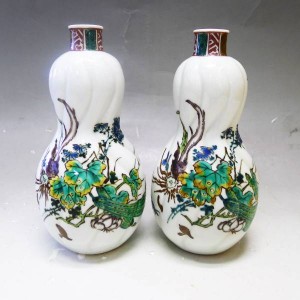 九谷焼 初代 徳田八十吉 色絵徳利 一対 共箱有 野菜ノ図