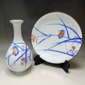 十四代 辻常陸 染錦 かわせみ文 床飾揃 宮内庁御用達の写真です。