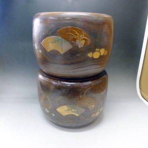 時代物 桐火鉢 一対 扇文