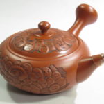 常滑焼 吉川雪堂作 壺堂彫 常滑朱泥 達磨彫刻急須