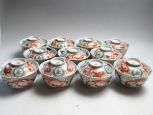 肥前有田　赤絵　龍図　蓋付茶碗　11客セット