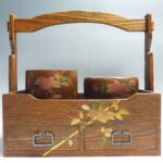 桐工芸蒔絵螺鈿手提げ煙草盆火入銅落とし茶道具