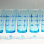 昭和レトロ ADERIA GLASS アデリア　カラー　グラス 脚付 グラス コップ ブルースター　5客セット