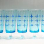昭和レトロ ADERIA GLASS アデリア　カラー　グラス 脚付 グラス コップ ブルースター　5客セット