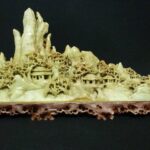 中国美術　青田石　山水　風景彫刻　置物