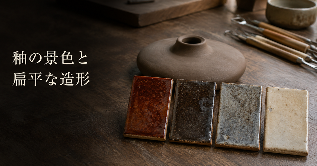 04_柿釉扁壷_釉の景色と造形