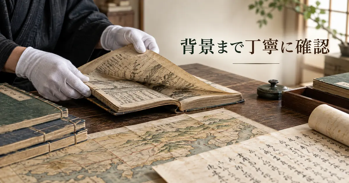 古書や古文書の背景まで丁寧に確認する査定イメージ