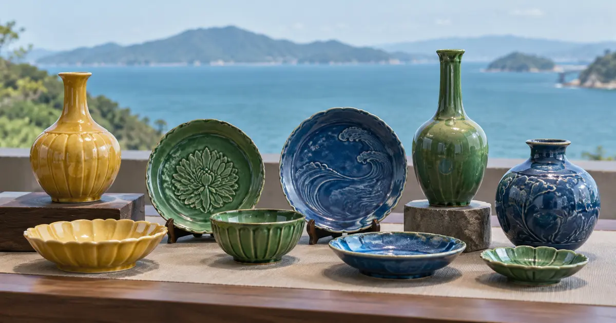 黄釉・緑釉・青釉の珉平焼と淡路焼をイメージした器