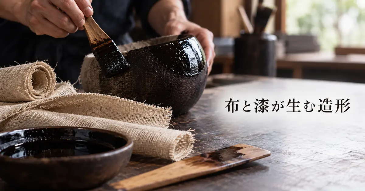 麻布と漆を使う乾漆技法の制作イメージ